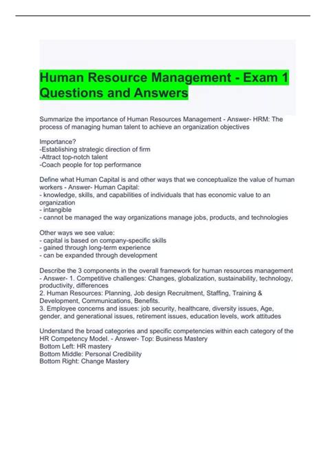 Read Online Human Resource Management Test Questions Answers 