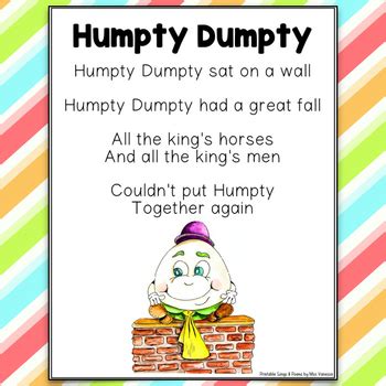 Humpty Dumpty Printable Nursery Rhyme Poem For Kids Humpty Dumpty Poem Printable - Humpty Dumpty Poem Printable