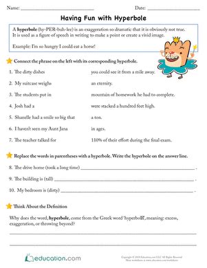 Hyperbole Worksheet Fifth Grade   Hyperbole Worksheet 1 Answers - Hyperbole Worksheet Fifth Grade