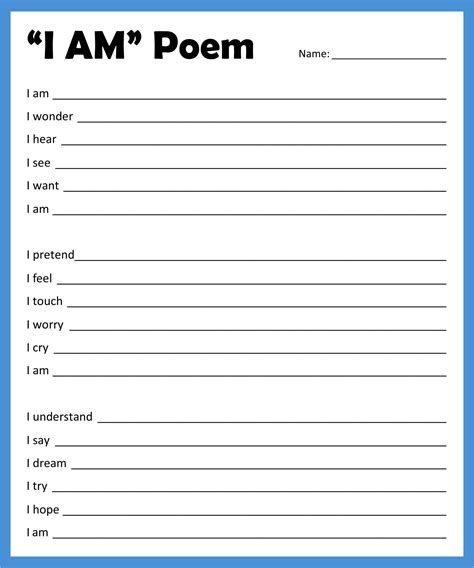  I Am Poem Worksheet - I Am Poem Worksheet