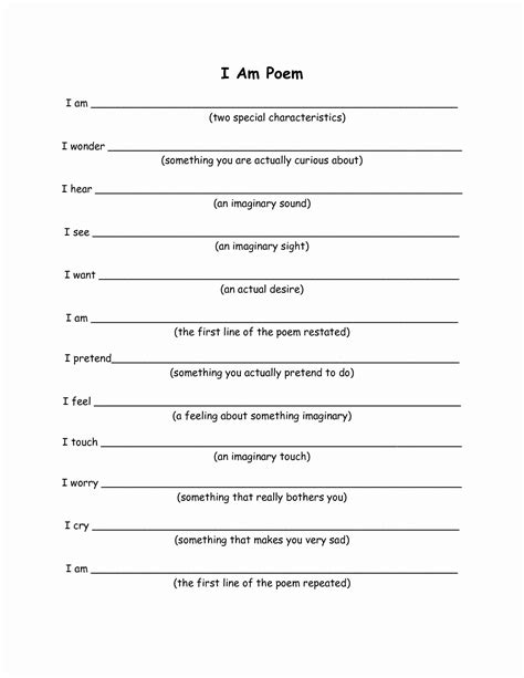 I Am Poem Worksheet Writing A Poem Worksheet - Writing A Poem Worksheet