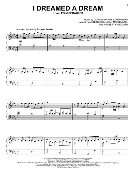 I Dreamed A Dream Notes Piano