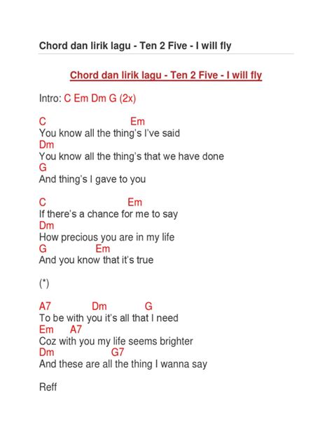 I WILL FLY CHORD 🤙 Ten 2 Five - I WILL FLY chord kunci gitar dan lirik lagu