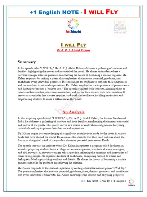 I Will Fly Summary