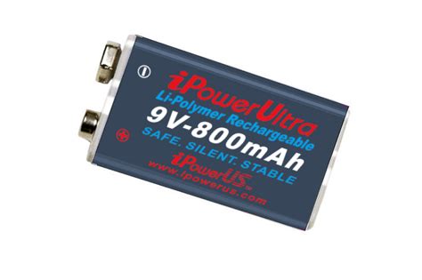 iPower 9V Lithium Polymer Rechargeable Battery 800 mAh