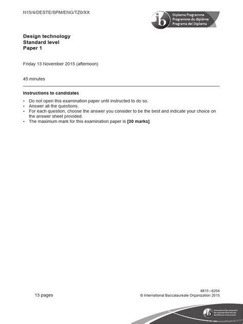 Ib Design Technology Specimen Paper 2014 Bing