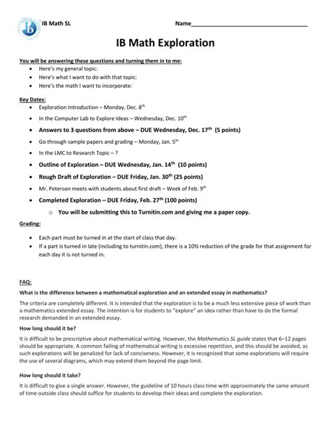 Ib Exploration Math Examples
