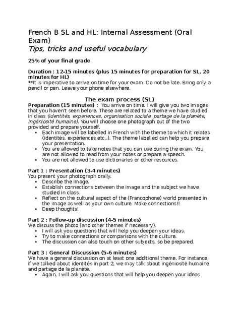 Ib French Exam Sample
