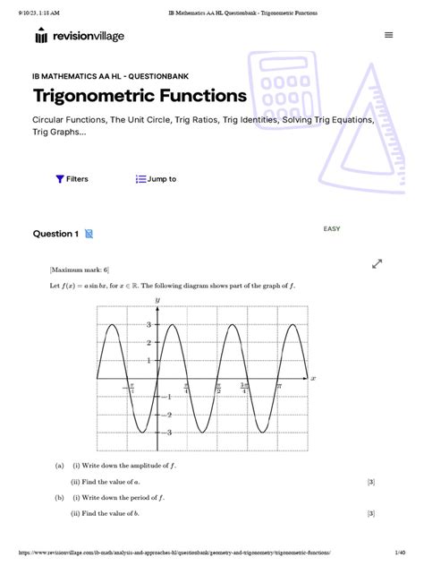 ib math hl trigonometry practice problems