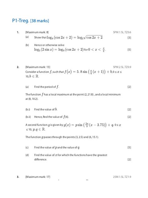 Ib Math Sl 1 Trig Practice Problems Markscheme Alei