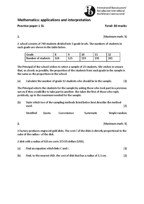 Ib Math Sl Past Papers Free Download