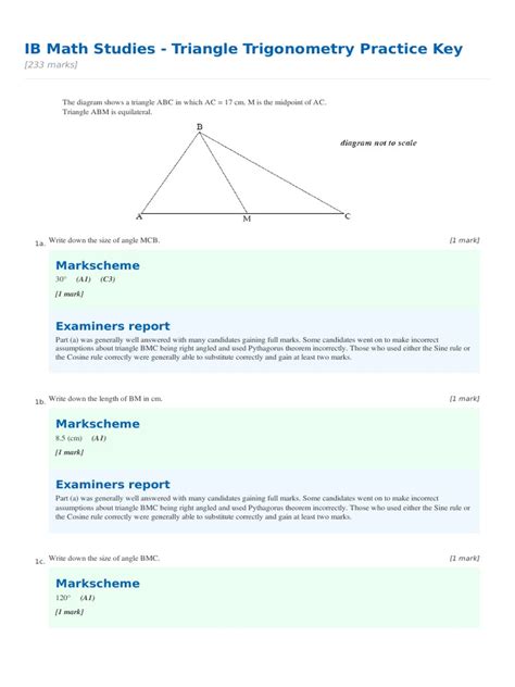 Ib Math Studies Triangle Trigonometry Practice Key