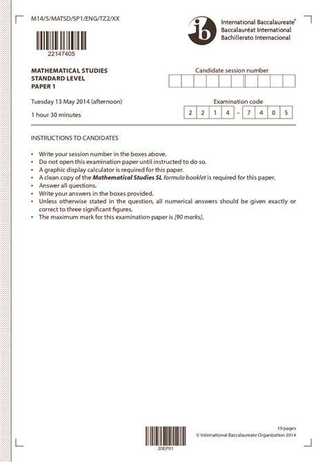 ib mathematical studies paper 1 tz2