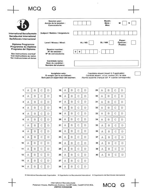 Ib Multiple Choice Answer Sheet