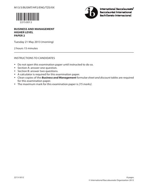 Read Ib Business Hl Paper 2 May 2013 