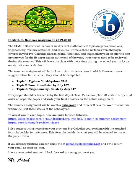 Download Ib Math Studies Summer Assignment 