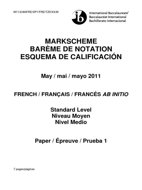 Read Online Ib Sl Paper 1 2007 Markscheme French 