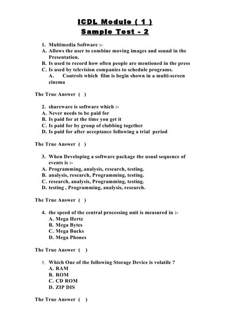 Icdl Sample Test Answers