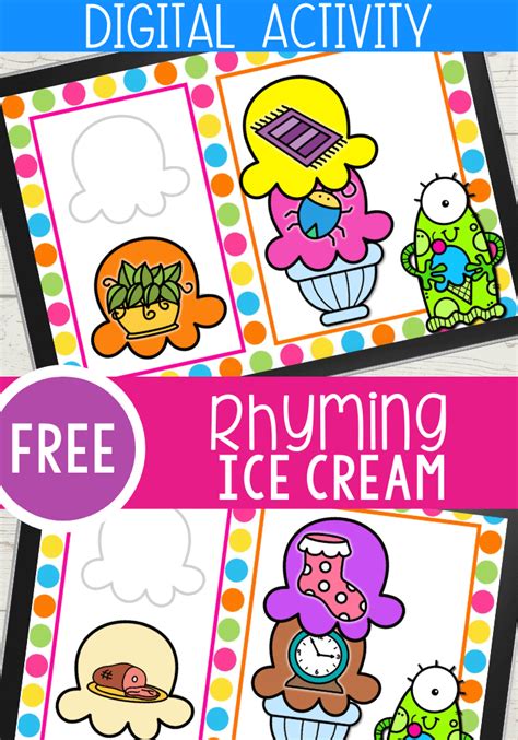 Ice Cream Rhyming Words Digital Activity For Kindergarten Ice Cream Rhyming Words - Ice Cream Rhyming Words