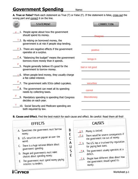icivics government spending answer sheet