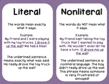 Iclc 2001 Workshop Literal And Nonliteral Language Anchor Chart - Literal And Nonliteral Language Anchor Chart