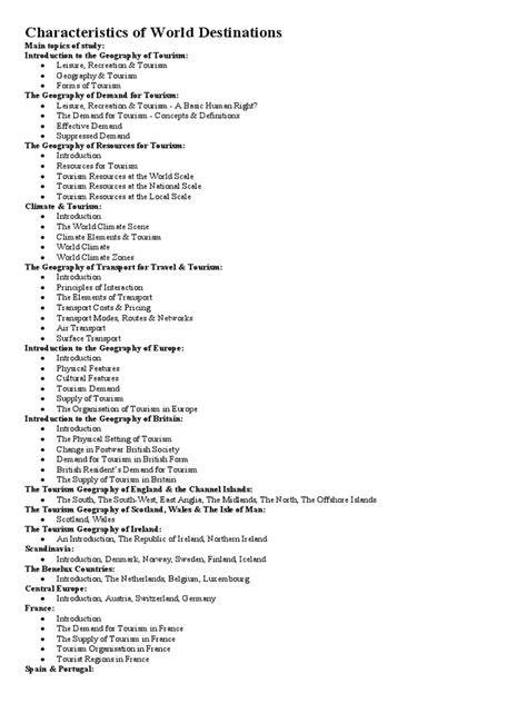 icm characteristics of world destinations