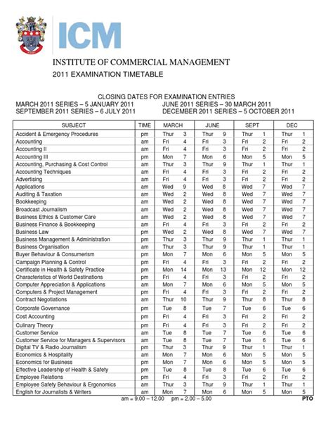 Icm Courses Exam Timetable