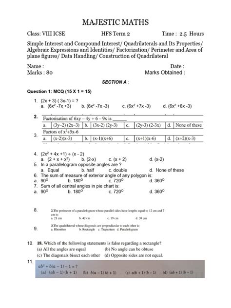 Icse Class Viii Maths