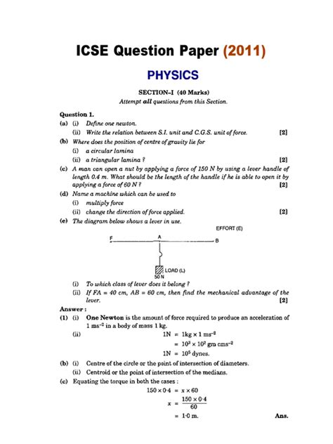 Icse Question Paper 2011 Solved Evergreen Publications