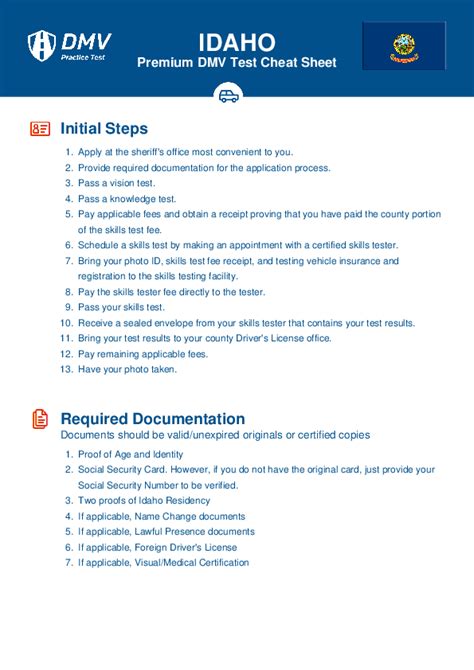 Idaho Dmv Cheat Sheet