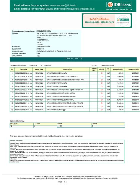Idbi Bank Statement