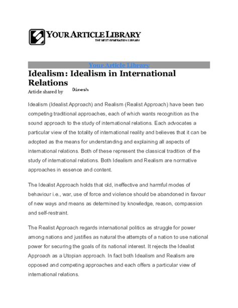 idealist approach in international relations pdf