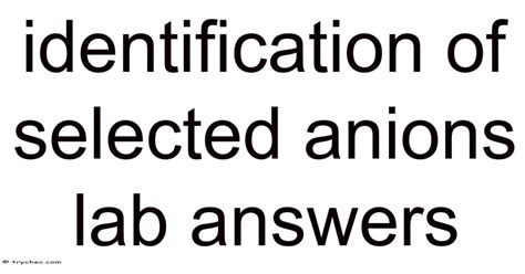 Identification Of Selected Anions Lab Answers