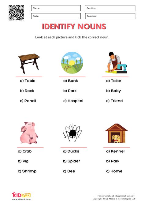 Identify Noun Worksheets For Grade 1 Kidpid Identify The Noun Worksheet - Identify The Noun Worksheet