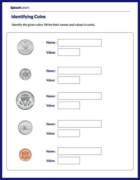Identify The Coin Math Worksheets Splashlearn Learn Coins Worksheet - Learn Coins Worksheet