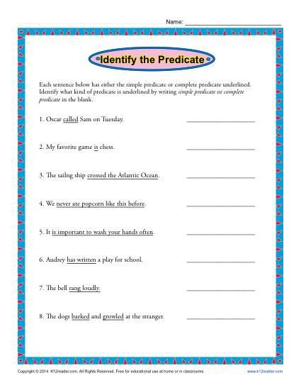 Identify The Predicate 3rd Grade Worksheets Predicate Worksheets 2nd Grade - Predicate Worksheets 2nd Grade