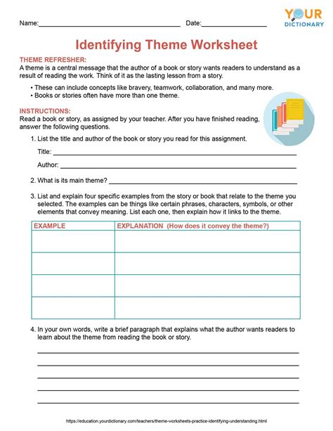 Identify Themes Worksheets K12 Workbook Identify Theme Worksheet - Identify Theme Worksheet