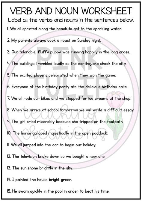 Identifying Nouns And Verbs In Sentences Years 3 Identifying Nouns And Verbs Worksheet - Identifying Nouns And Verbs Worksheet
