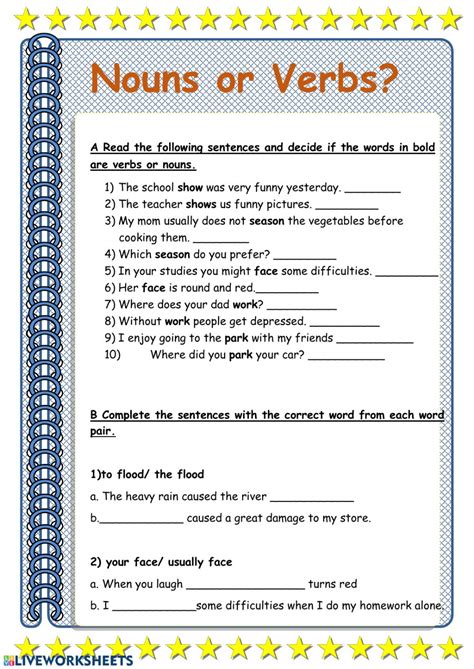 Identifying Nouns And Verbs Worksheet Live Worksheets Identifying Nouns And Verbs Worksheet - Identifying Nouns And Verbs Worksheet