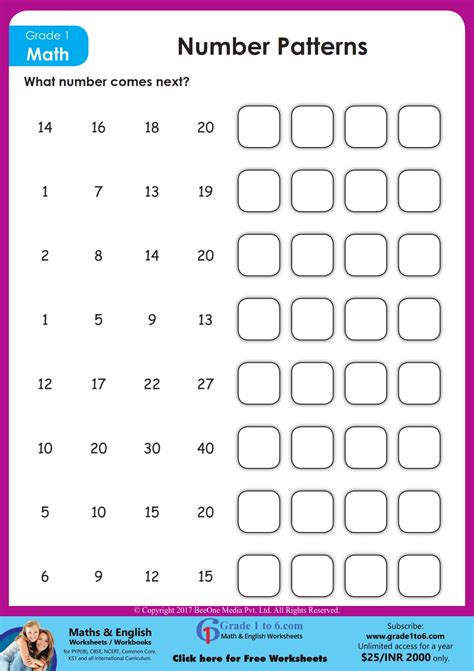 Identifying Number Patterns Worksheets For Grade 1 K5 Patterns Worksheet First Grade - Patterns Worksheet First Grade