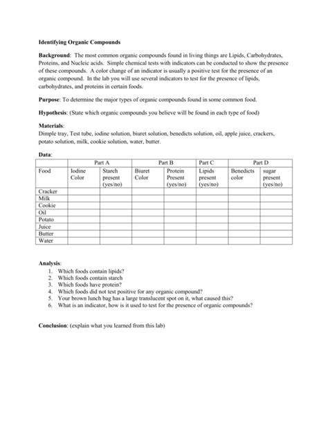 Identifying Organic Compounds Lab Report Answers
