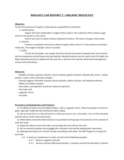 Identifying Organic Molecules Lab Report