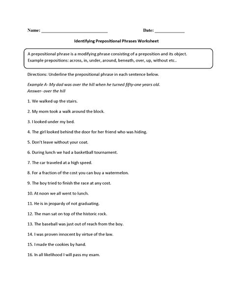identifying prepositional phrases worksheet 1