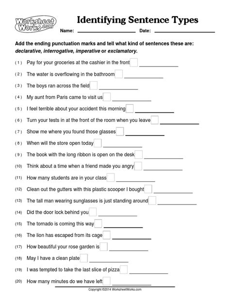 Identifying Sentence Types Worksheetworks Com Identifying Sentences Worksheet - Identifying Sentences Worksheet