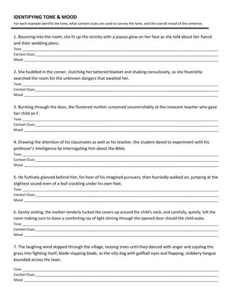 identifying tone and mood answer sheet