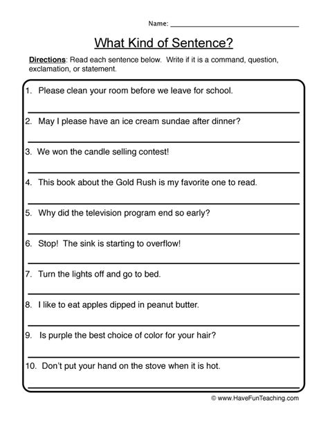 Identifying Types Of Sentences Worksheet Have Fun Teaching Identifying Sentences Worksheet - Identifying Sentences Worksheet