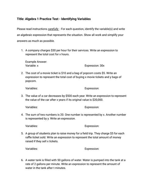 Identifying Variables Practice 1 Bayside Middle School