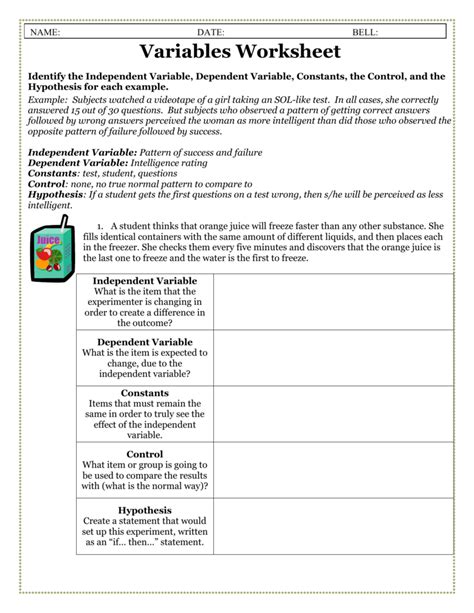 Identifying Variables Worksheet Answers Variables In Science Worksheets - Variables In Science Worksheets