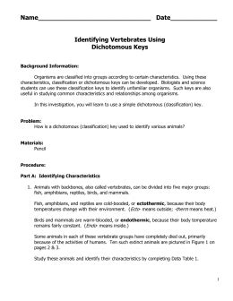 Download Identifying Vertebrates Using Dichotomous Keys Answer 