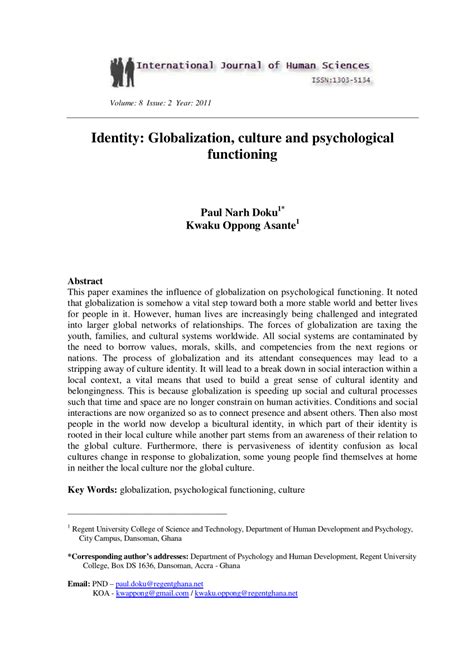 Download Identity Globalization Culture And Psychological Functioning 
